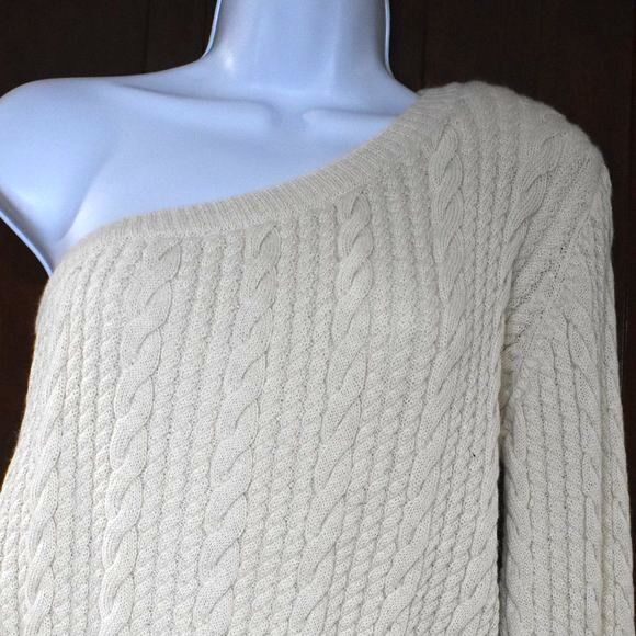 Parentezi One-Sleeve Cable Knit Sweater Small Off White Baby Alpaca Off-Shoulder - Picture 5 of 14